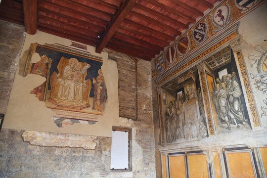 San Gimignano, Italy. September 17, 2024. The interior of an old monastery in San Gimignano, Italy.