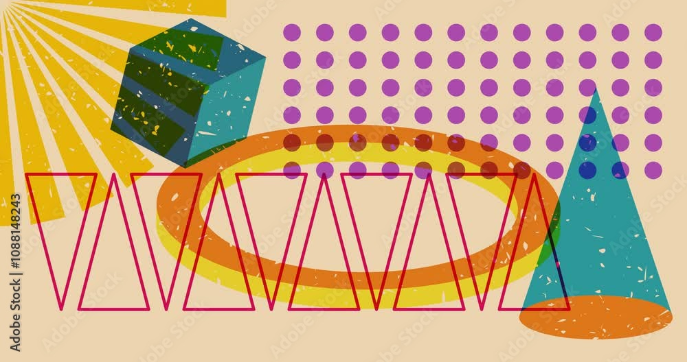 Poster risograph shapes. geometry elements abstract texture. big colorful geometric animation. object in tr