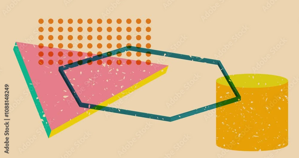 Poster risograph shapes. geometry elements abstract texture. big colorful geometric animation. object in tr
