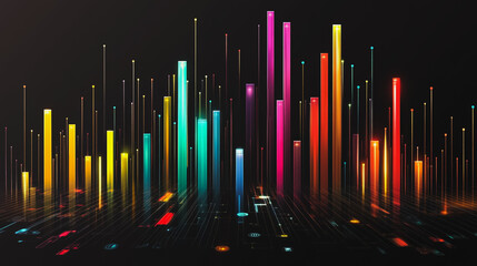 Obraz premium Abstract black background with 3D Colorful charts and graphs with statistics to innovative analyze business potential and forecast future development of companies growth.