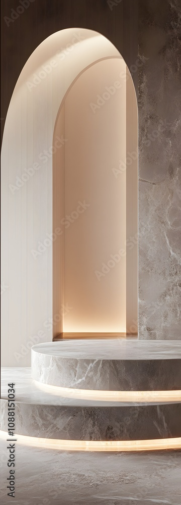 Aufkleber 25. a luxurious podium with a marble surface, softly lit from beneath, creating an open area for a p