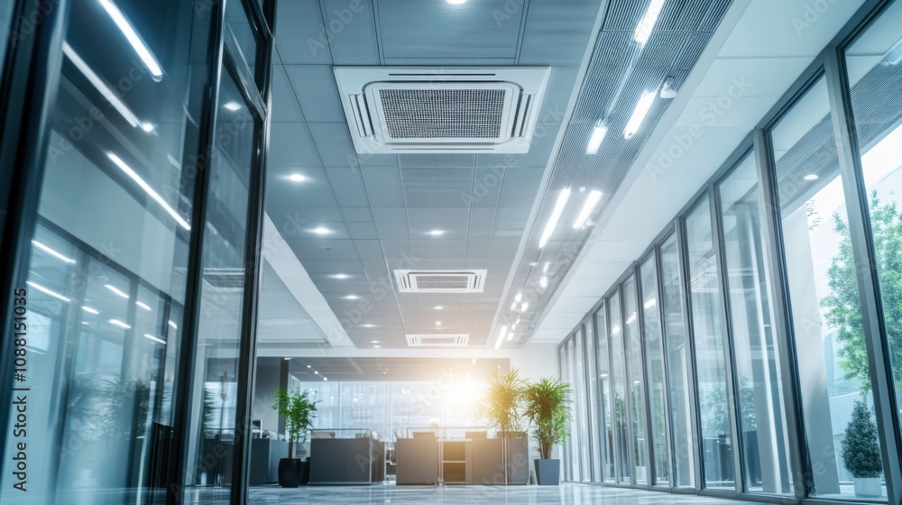 Aufkleber a high-tech ai-driven smart climate control system for large buildings, modern office environment wi