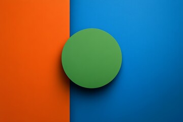 Minimalist green circle on vibrant blue and orange background with contrasting colors creating a modern aesthetic