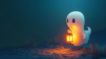Character Cute Ghost Carrying a lantern 3D