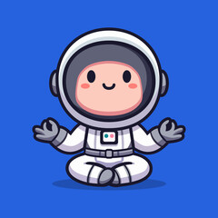 cute astronaut yoga pose cartoon character flat color vector illustration template design