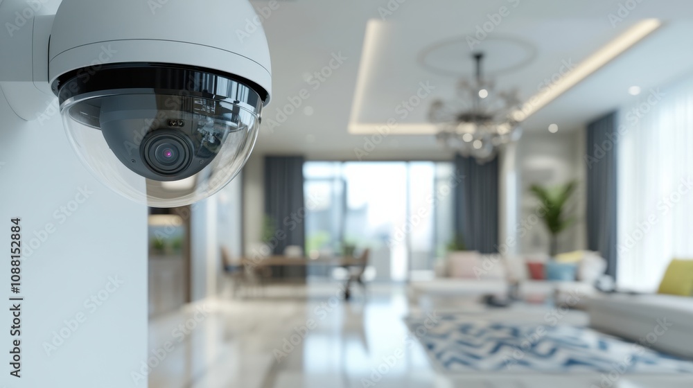 Poster A high-tech AI-driven smart security system for residential areas, clean home environment with advanced surveillance cameras and real-time alert systems, Security style
