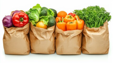 Fresh and Colorful Healthy Food in Paper Bags with a Variety of Vegetables and Greens for a Nutritious Lifestyle