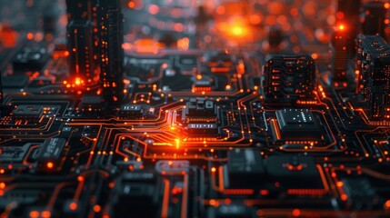 Obraz premium Futuristic city circuit board.