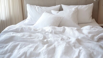 Freshly Made Bed Featuring Crisp White Sheets and Soft Pillows for a Cozy and Inviting Bedroom Atmosphere