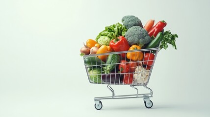 Vibrant Shopping Cart Filled with Fresh Vegetables and Greens Ready for Commercial Use in Food-Related Concepts and Healthy Eating Promotions