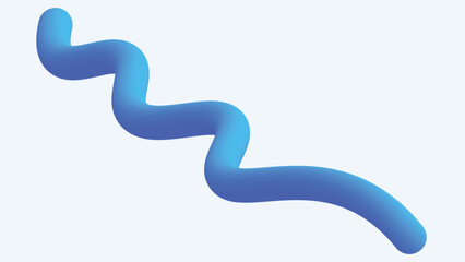 Spiral curve line decorative element blue color. Realistic 3d design In plastic cartoon style. Isolated on white background.