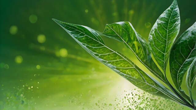Abstract green-themed background with flowing lines and leaf shapes, glowing highlights, and soft textures to convey a sense of sustainability and eco-consciousness.