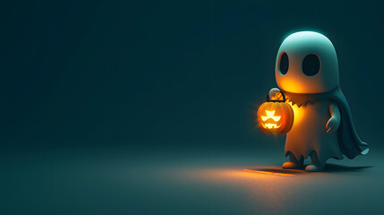 Character cute ghost carrying pumpkin lantern 3D
