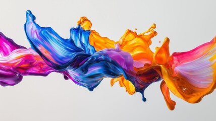 High-Speed Dynamic Splash of Colorful Paints Flowing in Midair Captured at 3x Enhanced Resolution, Showcasing Captivating Swirls and Vibrant Hues