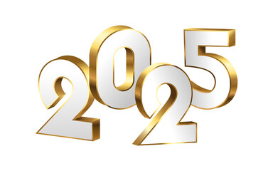 3D golden 2025 new year design template illustration on transparent background