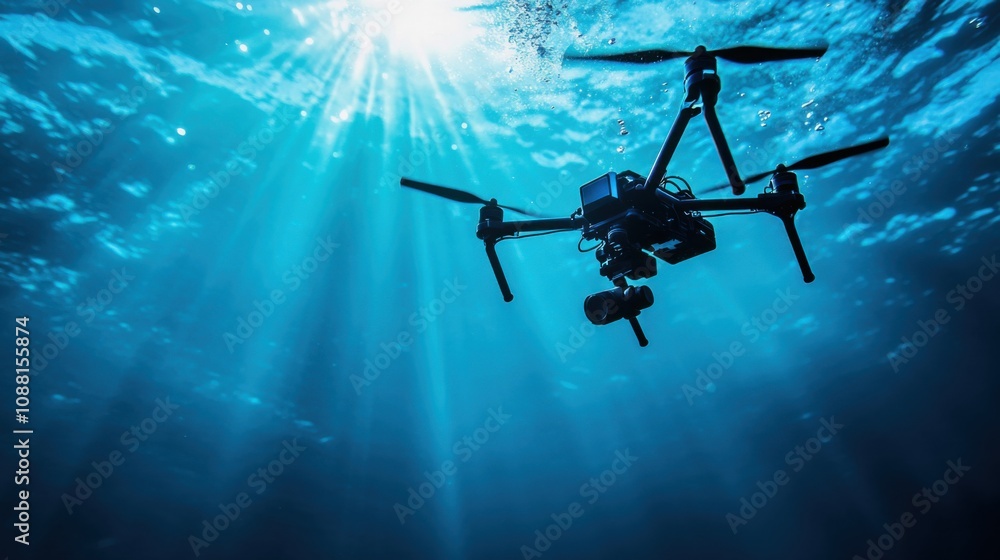 Leinwandbilder A high-tech AI-powered autonomous drone for precision underwater research, clean aquatic environment with drones designed for collecting data on marine ecosystems and underwater structures