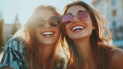 Capturing Joyful Moments: Two Friends Enjoying a Sunny Day Together