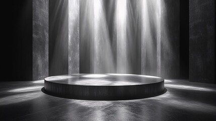 3D Rendered Podium on Black Background with Lighting Effects