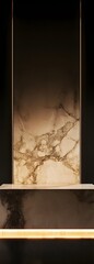 12. A high-end podium with a polished marble surface, gently illuminated, leaving ample space for product placement.