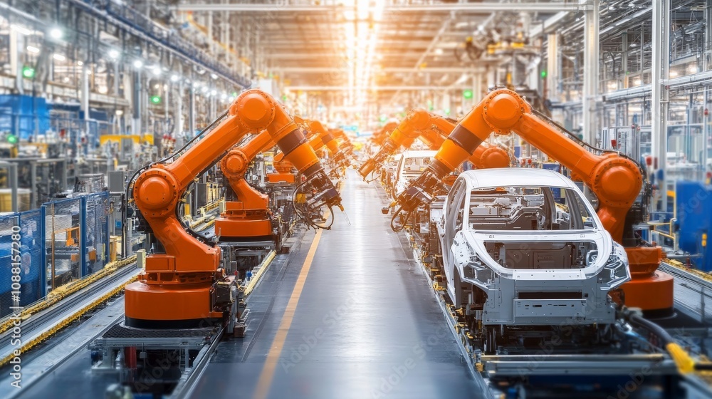 Poster fully automated robotic factory in motion