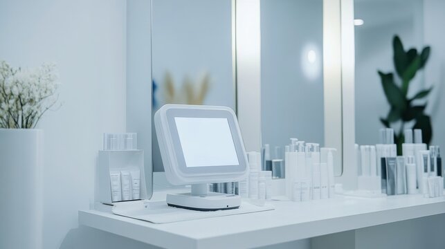 A high-tech AI-powered personalized skincare diagnostic system, modern beauty clinic with advanced diagnostic tools and customized skincare solutions, Beauty style