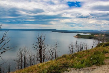 Summer Clouds on Yellowstone Lake in Yellowstone National Park in Wyoming.