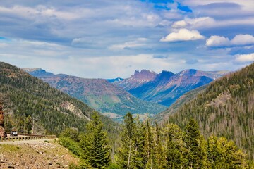 Summer Mountain Views from the East Entrance into Yellowstone National Park in Wyoming.