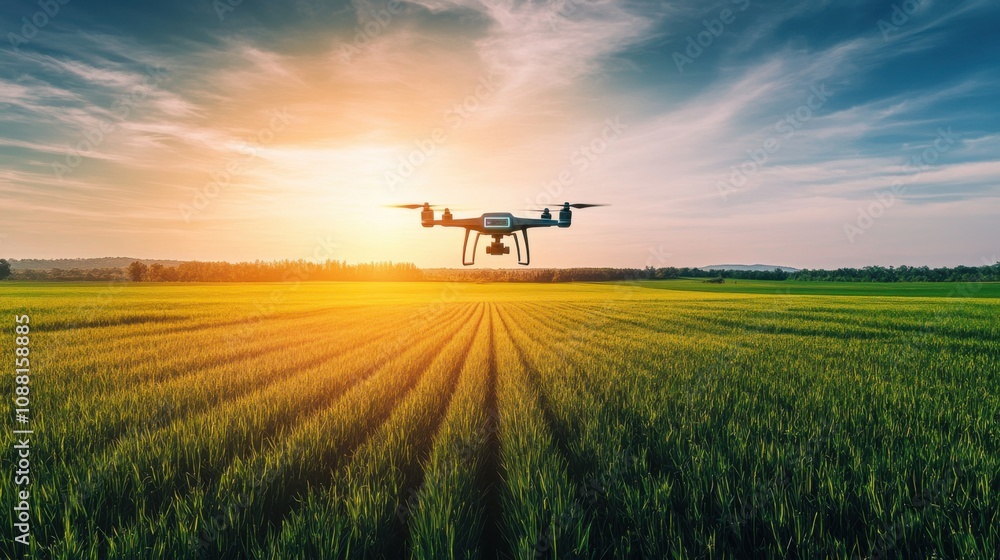 Poster A high-tech AI-powered smart agricultural drone for crop monitoring, modern farm field with drones designed for analyzing crop health and optimizing agricultural practices, Crop Monitoring style