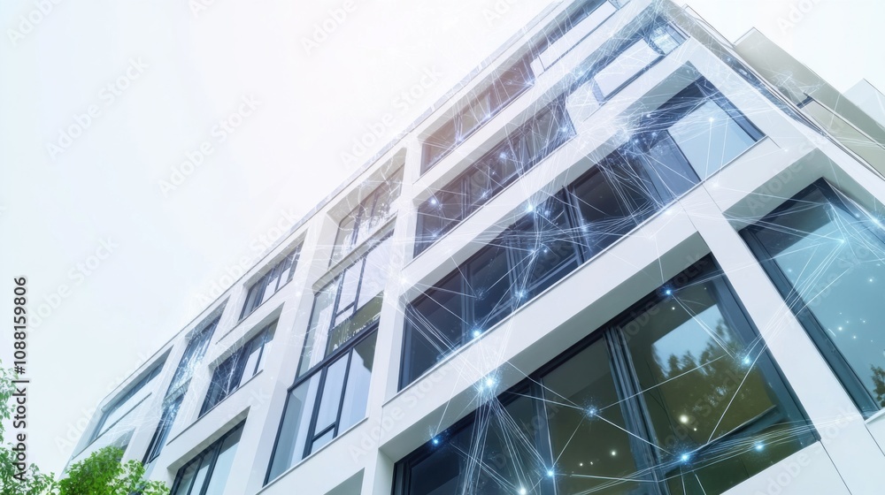 Poster A high-tech AI-powered smart building energy efficiency system, modern office or residential building with technology for optimizing energy use and reducing consumption, Energy Efficiency style
