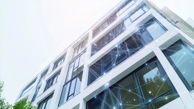 A high-tech AI-powered smart building energy efficiency system, modern office or residential building with technology for optimizing energy use and reducing consumption, Energy Efficiency style