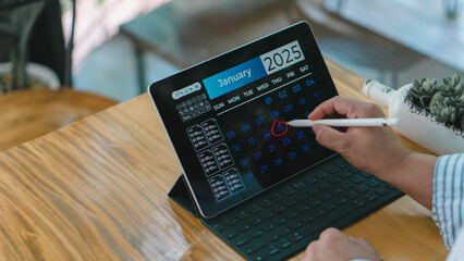 concept of 2025 a calendar used for planning and activities, events, and schedules. includes dates,...