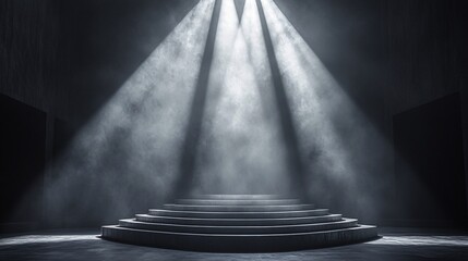 Obraz premium Illuminated Podium with Dark Backdrop and Beams of Light