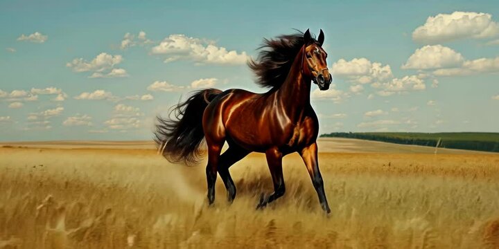Majestic stallion galloping through an open field, 4K . Video