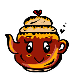 drawing of a teapot with a cute face