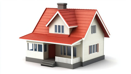 charming house with red roof, white walls, and welcoming porch. This model showcases cozy design perfect for family living