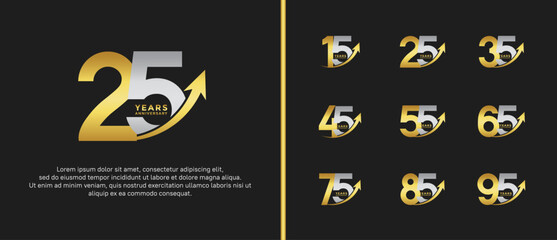 set of anniversary logo flat gold and silver color on black background for celebration moment