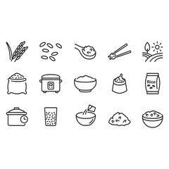 Collection of rice related icons. Cooking rice. Thin line vector.