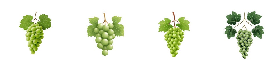 Flat style illustration of green grapes isolated on white background. Mix Collection Png.