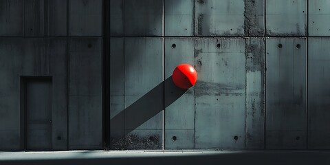 Red Sphere on Concrete Wall