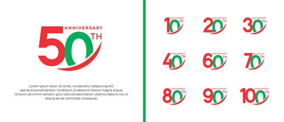 set of anniversary logo flat orange and green color on white background for celebration moment