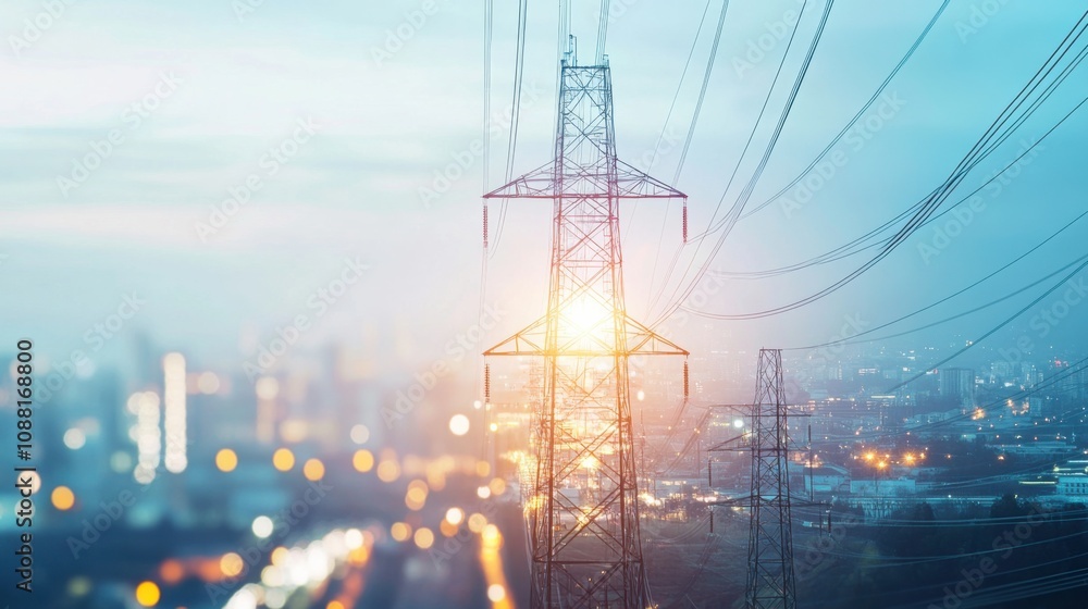 Poster A high-tech AI-powered smart grid system for urban energy management, modern city infrastructure with integrated controls for optimizing energy distribution and efficiency, Smart Grid style