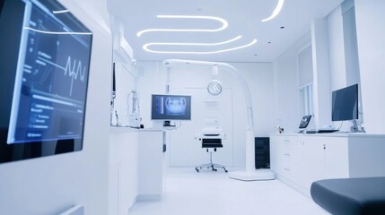A high-tech AI-powered smart health diagnostics system, modern medical office with advanced tools for real-time health monitoring and diagnostic analysis, Diagnostics style