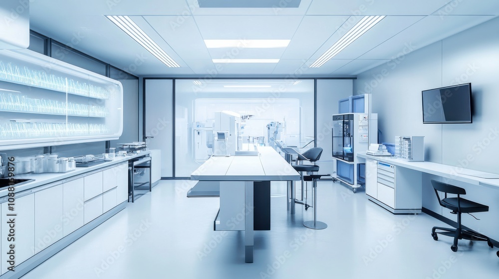 Poster a high-tech ai-powered smart healthcare diagnostics system, modern medical lab environment with adva