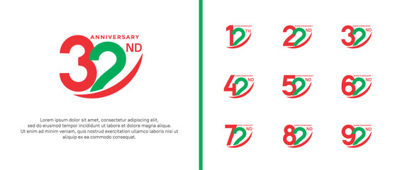 set of anniversary logo flat orange and green color on white background for celebration moment