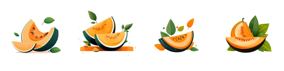 Flat style illustration of cantaloupe isolated on white background. Mix Collection Png.