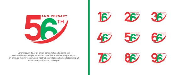 set of anniversary logo flat orange and green color on white background for celebration moment