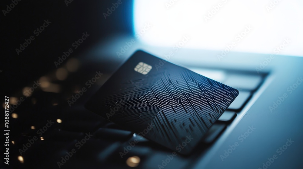 Poster a close-up of a credit card with an eye-catching pattern and minimal branding, held in front of an i