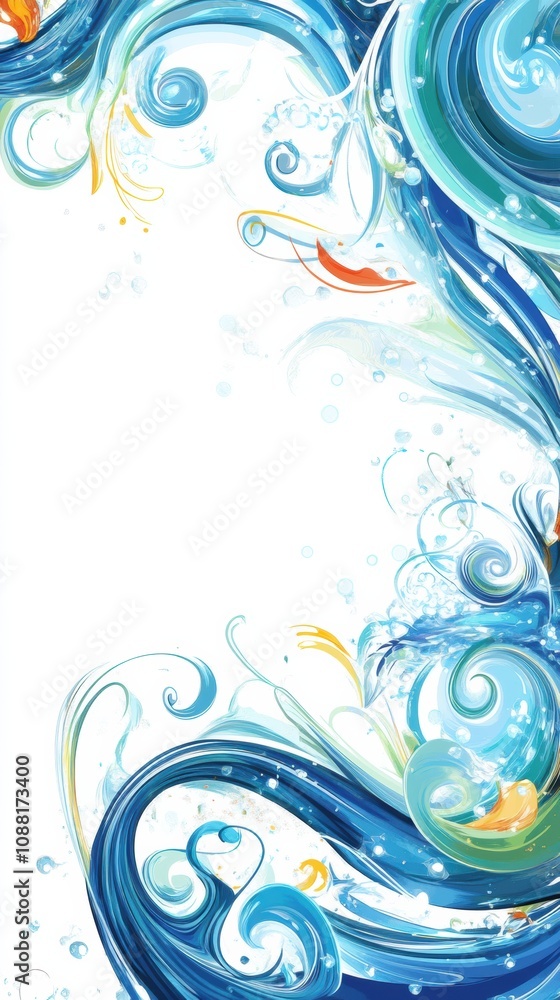 Poster vibrant abstract ocean waves with swirls and bubbles creating a colorful background for designs and 
