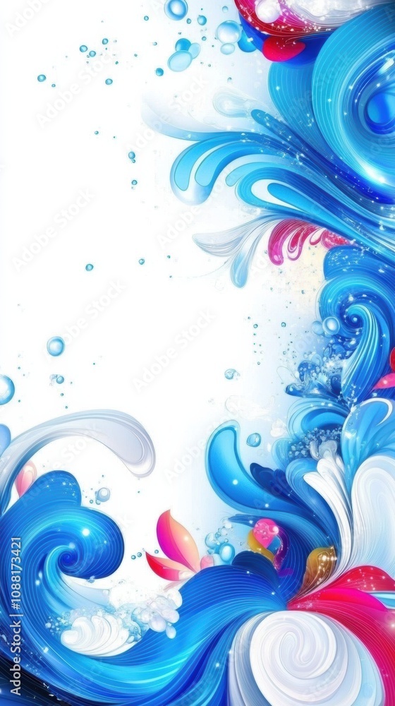 Aufkleber vibrant abstract waves with swirling elements in shades of blue and pink creating a dynamic backgrou