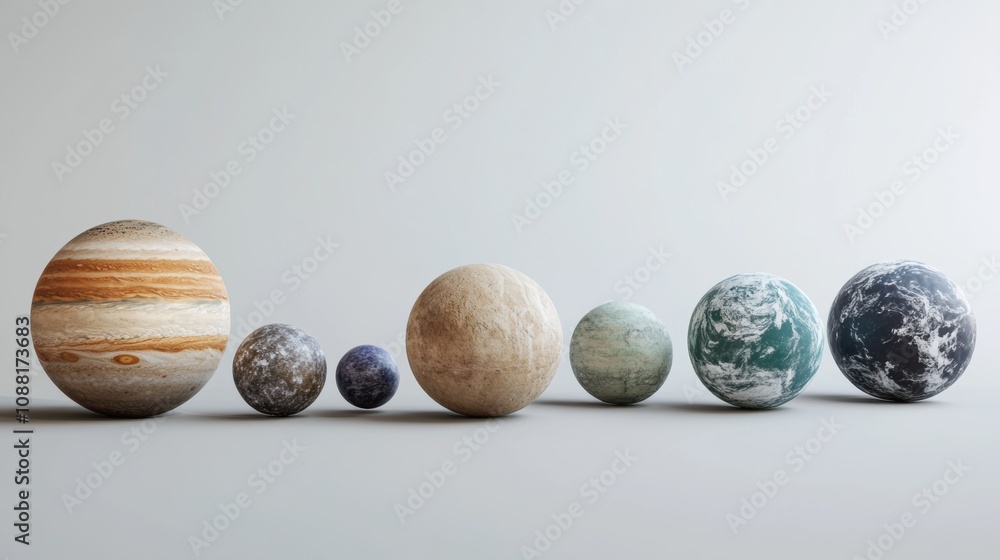 Poster stunning representation of the solar system's planets with realistic textures and colors, showcasing